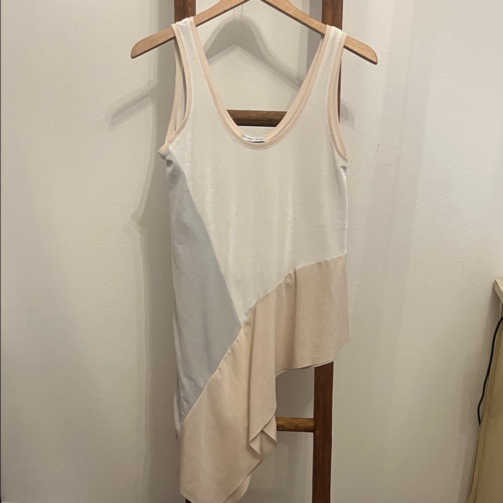 Zara Asymmetrical White and Cream tank Top size small